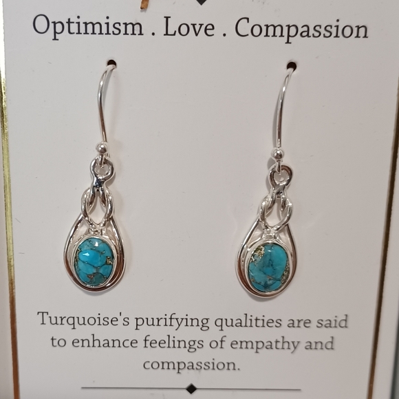 SHIVAM STERLING SILVER TURQUOISE TEARDROP EARRINGSAPPROXIMATELY 1 INCH LONG - Picture 6 of 8